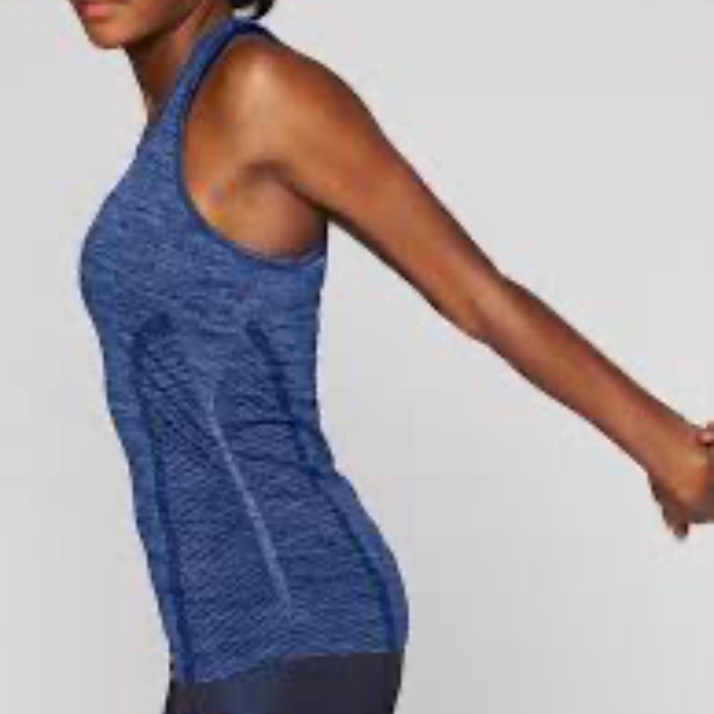 Athleta Speed light‎ blue heather tank top racer back ruched sides Sz XS